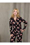 Grody.T Women's Suede Velvet Buttoned Shirt Collar Long Sleeve Bottom Top Patterned Pajama Set - 3