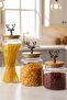 3-Piece Bamboo Lid Metal Deer Figured Transparent Glass Jar Transparent Glass Storage Container 635/890/1400ml