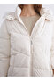 Beige Fur Hooded Women's Puffer Coat - 3