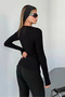 Black Square Neck Finger Detail Buzzy Fabric Slim Fit Body-Blouse - 5