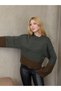 Grody.T Women's Crew Neck Long Sleeve Off-Shoulder Anthracite-Brown Knit Sweater - 4