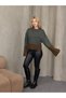 Grody.T Women's Crew Neck Long Sleeve Off-Shoulder Anthracite-Brown Knit Sweater - 7