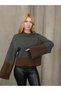 Grody.T Women's Crew Neck Long Sleeve Off-Shoulder Anthracite-Brown Knit Sweater - 5