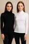Women's Long Sleeve Turtleneck Badi Stretch Fabric Combed Cotton 2 Pieces Black - White - 7