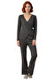 Women's Anthracite Double-Breasted Collar Tie Detail Knitted Pajama Set Functional Durable Comfortable - 4