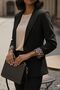 Black Shawl Collar Folded Leopard Lined Sleeve Single Button Jacket Carrot Pants Suit - 4