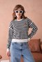 Oversized Striped Teddy Bear Crew Neck Sweater Aw25Kz0104