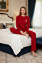 Women's Embroidered Crew Neck Long Sleeve Pajama Set Functional Durable Quality Modern - 3