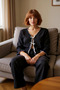 Women's Muslin Woven Pajama Set V-Neck Three-Quarter Sleeves Functional Durable Quality Comfortable