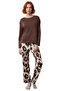 Women's Leopard Print Crew Neck Long Sleeve Pajama Set Functional Durable Quality - 4