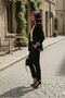 Black Shawl Collar Folded Leopard Lined Sleeve Single Button Jacket Carrot Pants Suit - 3
