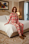 Women's Plaid Fleece Pajama Set Red Detailed Functional Durable Quality Comfortable Stylish - 3