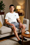Men's Dog Embroidered Crew Neck Short Sleeve Pajama Set Functional Durable Quality Stylish