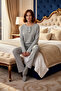 Women's Melange Half Placket Ruffled Corded Fabric Knitted Pajamas Set Functional Durable Aesthetic - 3