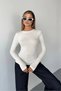 White Crew Neck Finger Detail Buzzy Fabric Slim Fit Body-Blouse - 3