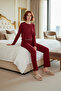 Women's Corded Fabric Knitted Pajama Set Crew Neck Long Sleeve Functional Durable Quality Stylish - 3