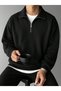 Unisex Men'S/Women's Solid Color Stand Collar Half Zip Cotton Oversize Sweatshirt