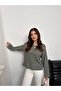 Women's Crew Neck Striped Oversized Knitwear Sweater 8955 - Khaki - 5