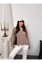 Women's Crew Neck Striped Oversized Knitwear Sweater 8955 - Brown - 3
