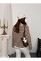 Women's Crew Neck Striped Oversized Knitwear Sweater 8955 - Brown - 7
