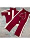 3-10 Years Old Girl's Burgundy-White Striped Tracksuit Set - 2