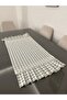 Gray Gingham Lace Detailed Ruffled Runner 40X90 cm