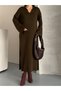 Long Polo V-Neck Ribbed Slit Detail Winter Knit Dress