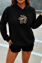Women's Winter Cotton Leopard Cherry Printed Hooded Kangaroo Pocket Regular Sweatshirt