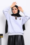 Ceylan Embroidered Three-Thread Sweatshirt with Gray Scarf Accessories - 3
