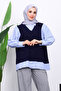 Navy Blue Knitwear Paneled Shirt - 3