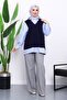Navy Blue Knitwear Paneled Shirt - 2