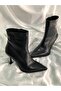 Aura Black Crinkled Leather 8 cm Heel Boots - 5