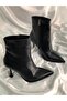 Aura Black Crinkled Leather 8 cm Heel Boots - 2