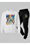 Children's Set (Sweatshirt - Tracksuit) Crew Neck New York City B Printed 3 Thread Raised