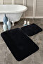 2-Piece Black Bath Mat Set Plush Soft Non-Slip Base Machine Washable 80X120 + 80X52