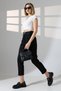 Women's Black High Waist Suede Fabric Pants – Ankle Length with Belt and Pockets - 4