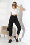 Women's Black High Waist Suede Fabric Pants – Ankle Length with Belt and Pockets - 6