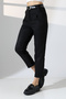 Women's Black High Waist Suede Fabric Pants – Ankle Length with Belt and Pockets - 7