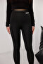 Women's Black Diving Fabric Gathered Effect High Waist Long Printed Leggings - 3