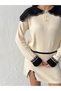 Women's Ecru Collar and Slit Detailed Blouse Mini Skirt Top and Bottom Two-Piece Knitwear Set - 5