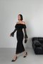 Glitter Tulle Fabric Long Sleeve Graduation Flounce Neckline Black Evening Dress - 6