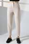 Women's Ecru Suede Pants/High Waist Carrot Leg Trendy Pants - 7
