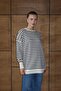 25034 Women's Oversized Striped Balloon Sleeve Long Sweater Navy Blue - 3
