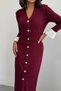 Women's Burgundy Stylish Ankle Length Sleeve Buttoned Long Knit Dress - 2