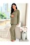 Yumoş Textured Maternity & Postpartum Comfort Pajama Set with Adjustable Waist Support, Suitable for Breastfeeding