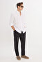 Men's Black Linen Slim Fit Slim Fit Elastic Waist Side Pocket Stretchable Trousers - 3