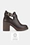 Women's Brown Genuine Natural Leather Size 36-41 Thick Heel Buckle Boots & Booties - 2