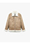 Zippered Plush Collar Winter Faux Suede Jacket with Pocket Detail - 3