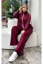 Women's Plus Size Double White Piped Detail Stretch Fabric Two Thread Cardigan Bottom - Top Set 25090 - 5