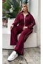 Women's Plus Size Double White Piped Detail Stretch Fabric Two Thread Cardigan Bottom - Top Set 25090 - 2